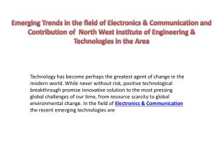 Emerging Trends in the field of Electronics & Communication