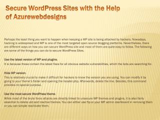 Secure WordPress Sites with the Help of Azurewebdesigns