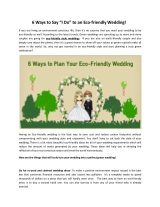 6 Ways to Say “I Do” to an Eco-friendly Wedding!