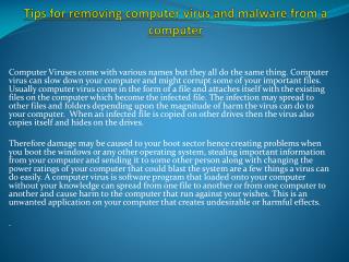 Tips for removing computer virus and malware from a computer