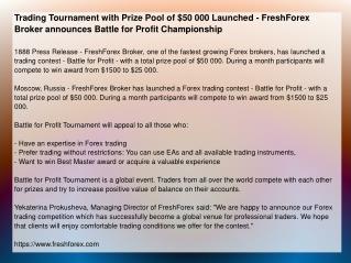 Trading Tournament with Prize Pool of $50 000 Launched