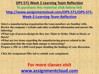 OPS 571 Week 2 Learning Team Reflection