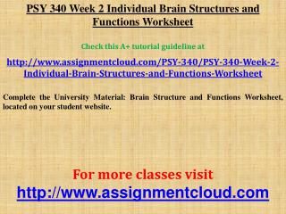 PSY 340 Week 2 Individual Brain Structures and Functions Wor