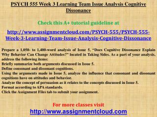 PSYCH 555 Week 3 Learning Team Issue Analysis Cognitive Diss