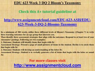 EDU 623 Week 3 DQ 2 Bloom’s Taxonomy