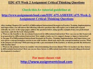 EDU 675 Week 2 Assignment Critical Thinking Questions