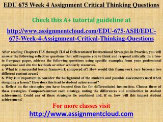 EDU 675 Week 4 Assignment Critical Thinking Questions