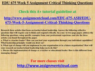 EDU 675 Week 5 Assignment Critical Thinking Questions