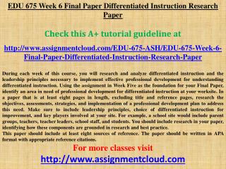 EDU 675 Week 6 Final Paper Differentiated Instruction Resear