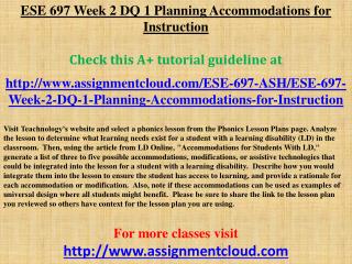 ESE 697 Week 2 DQ 1 Planning Accommodations for Instruction