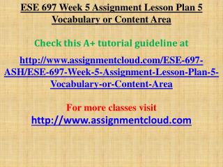 ESE 697 Week 5 Assignment Lesson Plan 5 Vocabulary or Conten