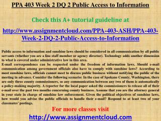 PPA 403 Week 2 DQ 2 Public Access to Information