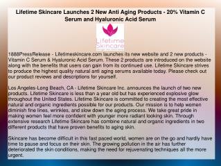 Lifetime Skincare Launches 2 New Anti Aging Products