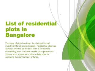 List of residential plots in Bangalore