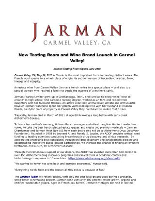 New Tasting Room and Wine Brand Launch in Carmel Valley!