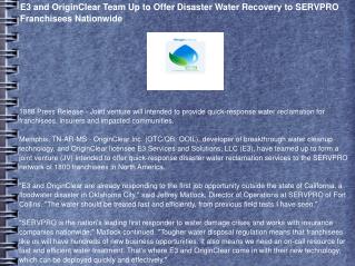 E3 and OriginClear Team Up to Offer Disaster Water Recovery