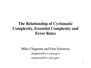 The Relationship of Cyclomatic Complexity, Essential Complexity and Error Rates