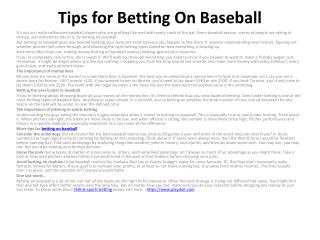 Tips for Betting On Baseball