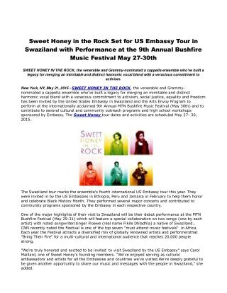Sweet Honey in the Rock Set for US Embassy Tour in Swaziland