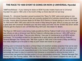 THE RACE TO 1000 EVENT IS GOING ON NOW @ UNIVERSAL Hyundai