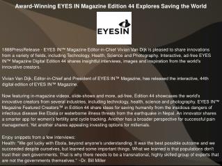 Award-Winning EYES IN Magazine Edition 44 Explores