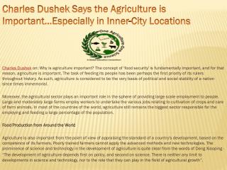 Charles Dushek Says the Agriculture is Important…Especially