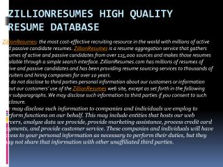 Zillionresumes High Quality Resume Database