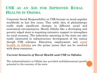 CSR as an Aid for Improved Rural Health in Odisha