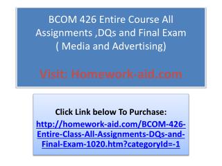 BCOM 426 Entire Course All Assignments ,DQs and Final Exam(