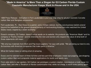 "Made in America" Is More Than a Slogan for G3 Carbon