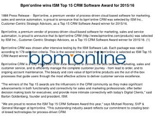 Bpm'online wins ISM Top 15 CRM Software Award for 2015/16