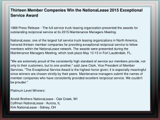 Thirteen Member Companies Win the NationaLease 2015