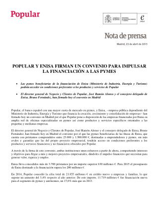 Ángel Ron, Popular y Enisa firman un convenio para impulsar