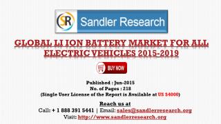 2019 Global Li ion Battery Market for All Electric Vehicles