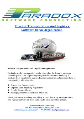 Effect of T ransportation And Logistics Software In An
