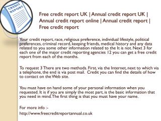 Annual credit report UK | Www.freecreditreportannual.co.uk