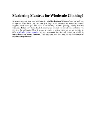 Marketing Mantras for Wholesale Clothing!