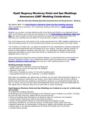 Hyatt Regency Monterey Hotel and Spa Weddings Announces LGBT