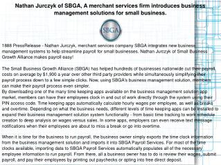 Nathan Jurczyk of SBGA, A merchant services firm introduces