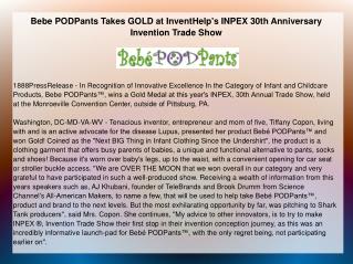 Bebe PODPants Takes GOLD at InventHelp's INPEX