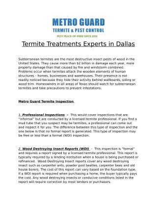 Termite Treatments Experts in Dallas