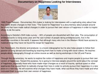 Documentary on Happiness Looking for Interviewees