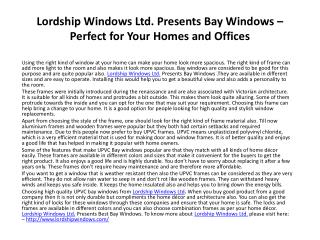 Lordship Windows Ltd. Presents Bay Windows – Perfect for You