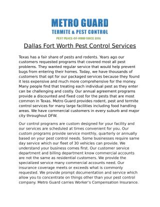 Dallas Fort Worth Pest Control Services
