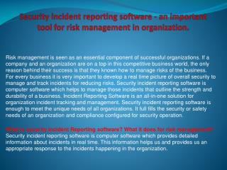 Security incident reporting software - an important tool for
