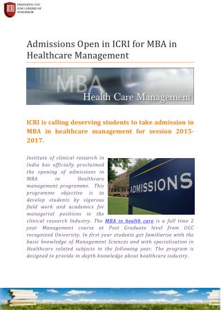 MBA in Health Care Management, Clinical Research Management