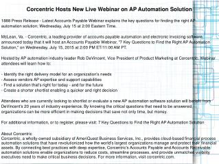 Corcentric Hosts New Live Webinar on AP Automation Solution