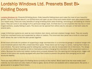 Lordship Windows Ltd. Presnets Best Bi-folding Doors