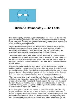 Diabetic Retinopathy – The Facts