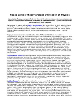 Space Lattice Theory a Grand Unification of Physics